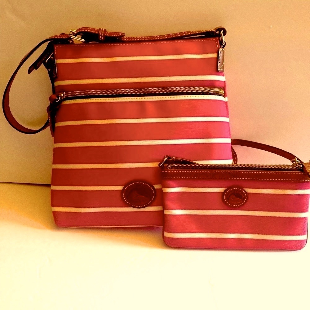 Dooney & Burke Pink & White Striped Handbag & Wristlet Set ~Perfect for Summer